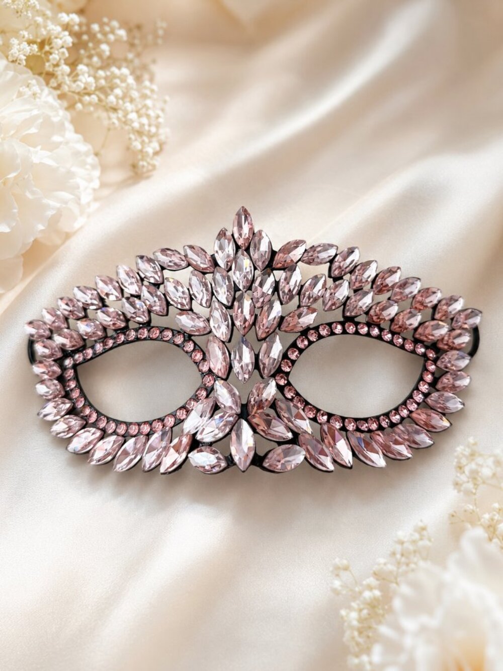 Baby Pink Rhinestone Eye Mask, Masquerade Ball Accessory, Theater and cosplay